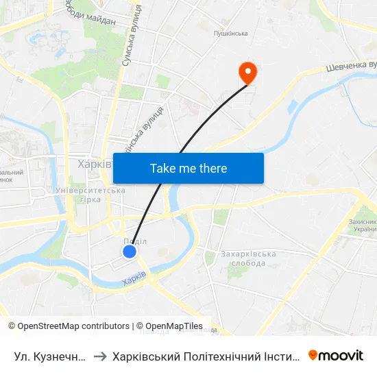 Ул. Кузнечная to Харківський Політехнічний Інститут map
