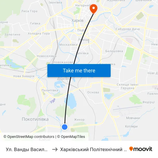 Ул. Ванды Василевской to Харківський Політехнічний Інститут map