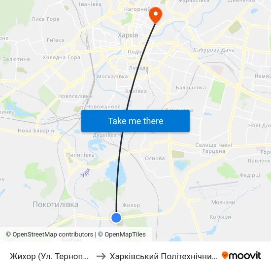 Жихор (Ул. Тернопольская) to Харківський Політехнічний Інститут map