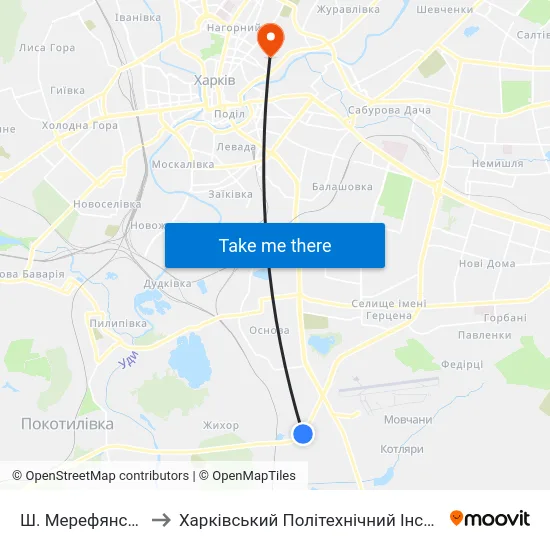 Ш. Мерефянское to Харківський Політехнічний Інститут map