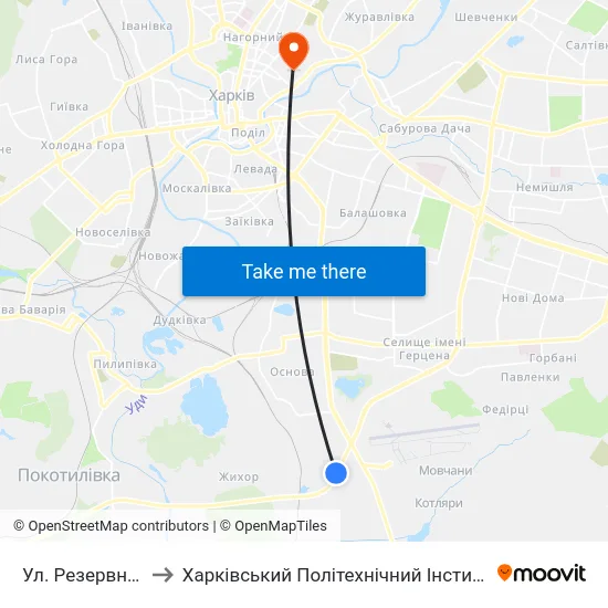 Ул. Резервная to Харківський Політехнічний Інститут map