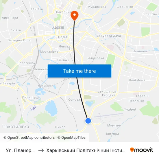 Ул. Планерна to Харківський Політехнічний Інститут map