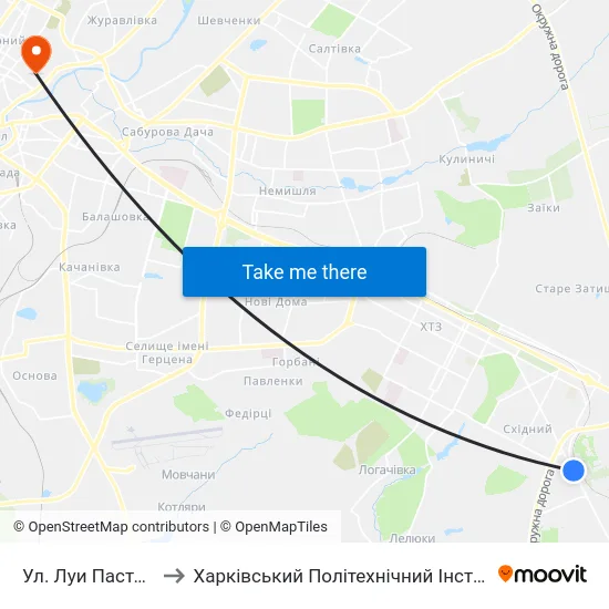 Ул. Луи Пастера to Харківський Політехнічний Інститут map