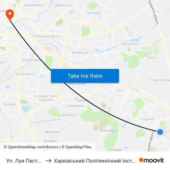 Ул. Луи Пастера to Харківський Політехнічний Інститут map