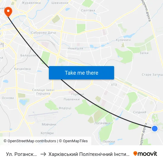 Ул. Роганская to Харківський Політехнічний Інститут map