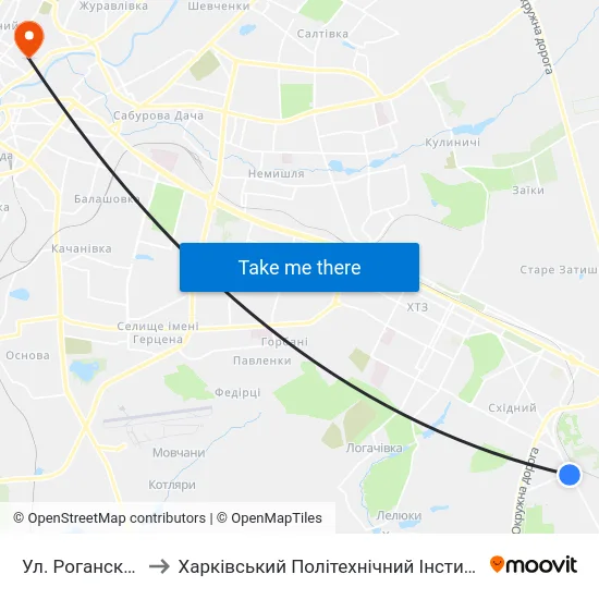 Ул. Роганская to Харківський Політехнічний Інститут map