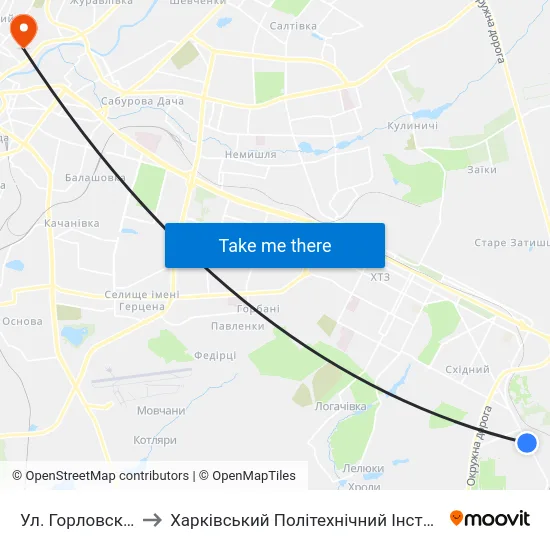Ул. Горловская to Харківський Політехнічний Інститут map