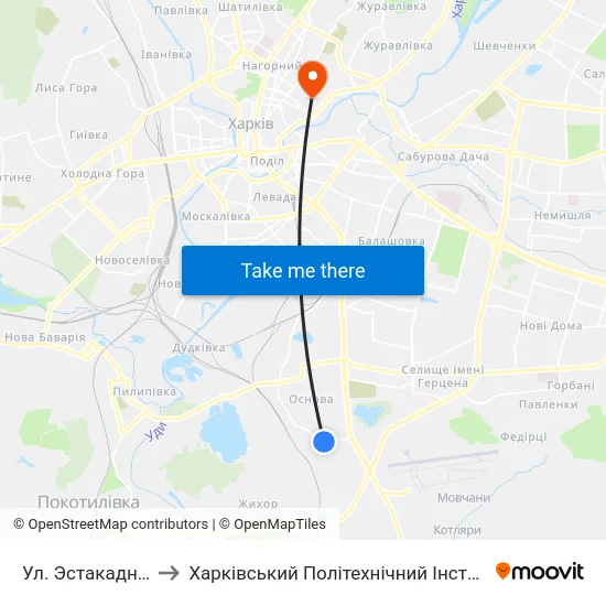 Ул. Эстакадная to Харківський Політехнічний Інститут map