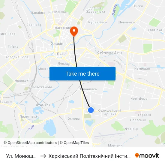 Ул. Монюшко to Харківський Політехнічний Інститут map