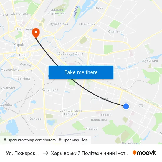 Ул. Пожарского to Харківський Політехнічний Інститут map