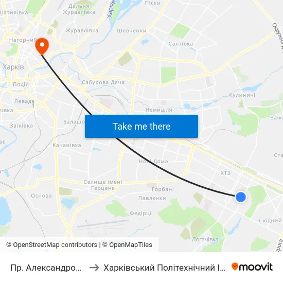 Пр. Александровский to Харківський Політехнічний Інститут map