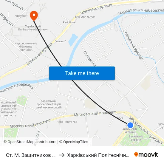 Ст. М. Защитников Украины to Харківський Політехнічний Інститут map