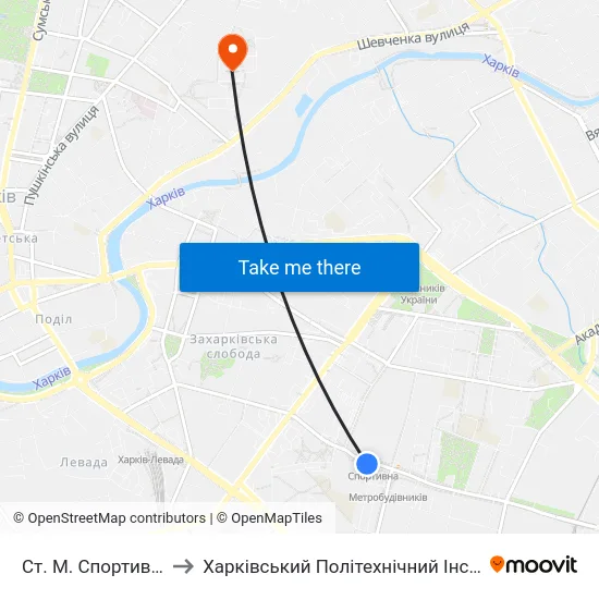 Ст. М. Спортивная to Харківський Політехнічний Інститут map