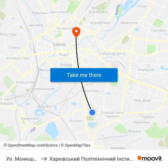 Ул. Монюшко to Харківський Політехнічний Інститут map