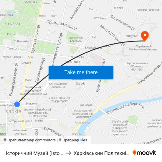 Історичний Музей (Istorychnyi Muzei) to Харківський Політехнічний Інститут map