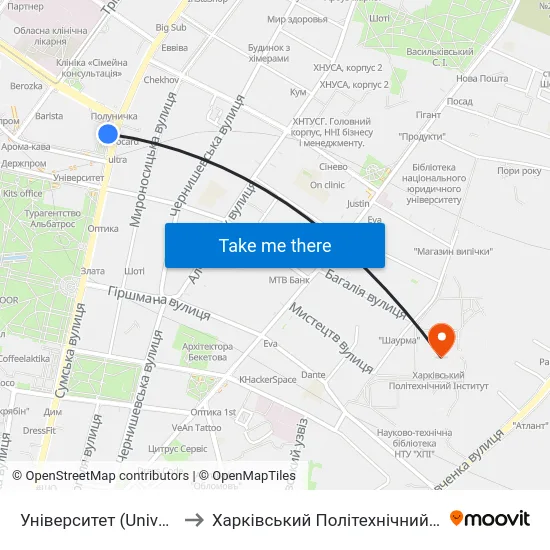 Університет (Universytet) to Харківський Політехнічний Інститут map