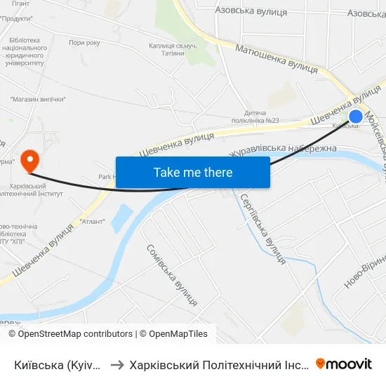 Київська (Kyivska) to Харківський Політехнічний Інститут map