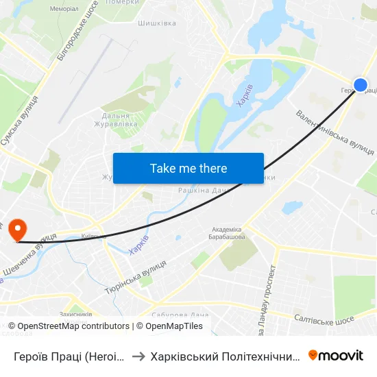 Героїв Праці (Heroiv Pratsi) to Харківський Політехнічний Інститут map