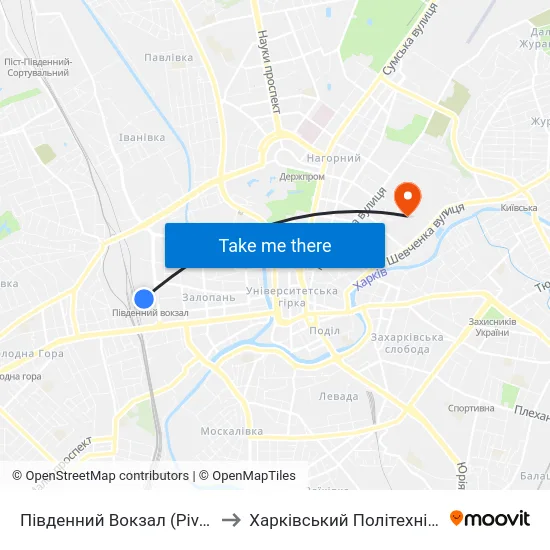 Південний Вокзал (Pivdennyi Vokzal) to Харківський Політехнічний Інститут map