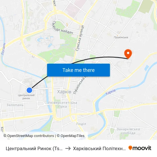 Центральний Ринок (Tsentralnyi Rynok) to Харківський Політехнічний Інститут map