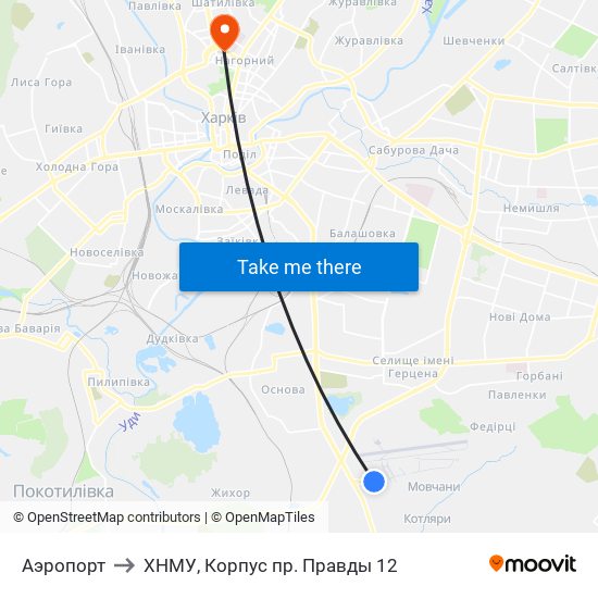 Аэропорт to ХНМУ, Корпус пр. Правды 12 map