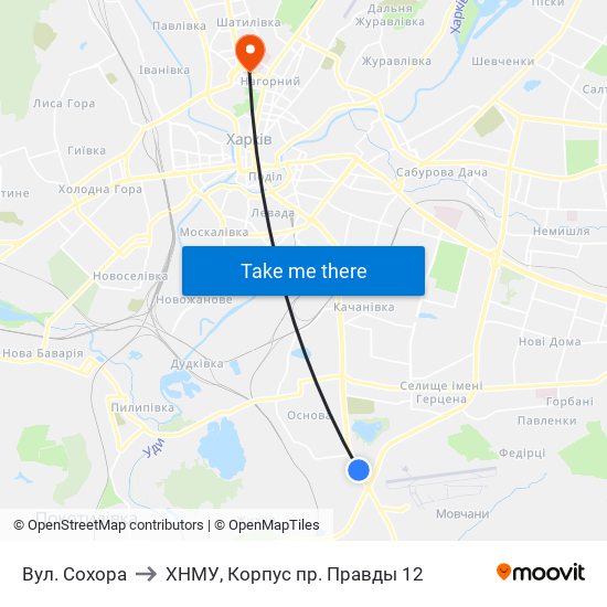 Вул. Сохора to ХНМУ, Корпус пр. Правды 12 map