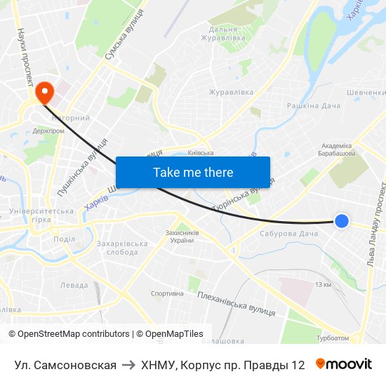 Ул. Самсоновская to ХНМУ, Корпус пр. Правды 12 map