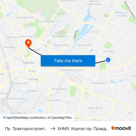 Пр. Тракторостроителей to ХНМУ, Корпус пр. Правды 12 map