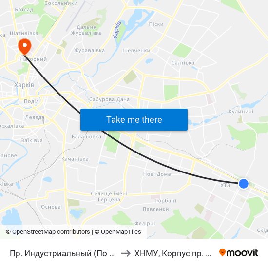 Пр. Индустриальный (По Требованию) to ХНМУ, Корпус пр. Правды 12 map