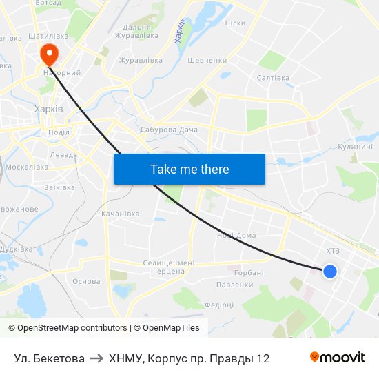 Ул. Бекетова to ХНМУ, Корпус пр. Правды 12 map