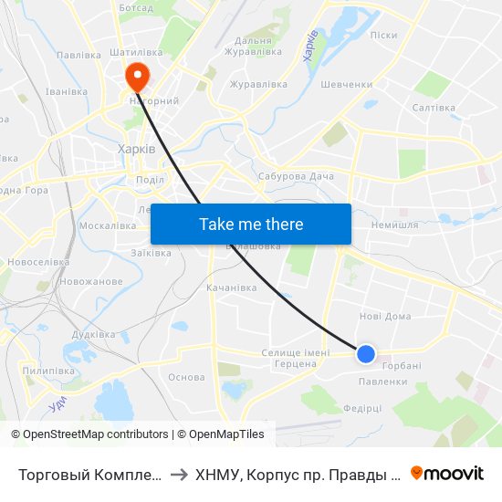 Торговый Комплекс to ХНМУ, Корпус пр. Правды 12 map