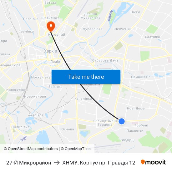 27-Й Микрорайон to ХНМУ, Корпус пр. Правды 12 map