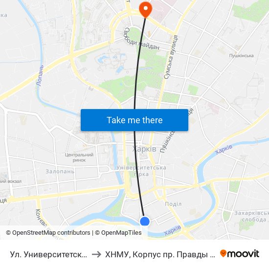 Ул. Университетская to ХНМУ, Корпус пр. Правды 12 map