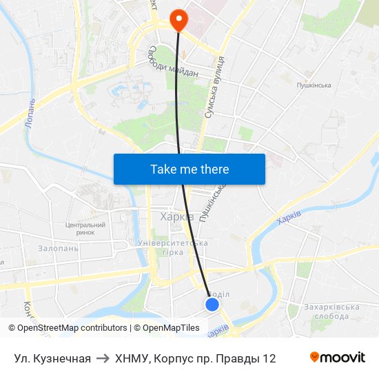 Ул. Кузнечная to ХНМУ, Корпус пр. Правды 12 map