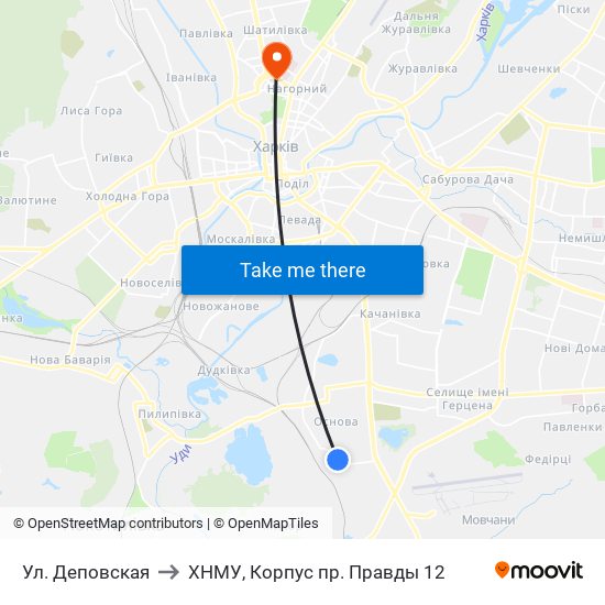 Ул. Деповская to ХНМУ, Корпус пр. Правды 12 map