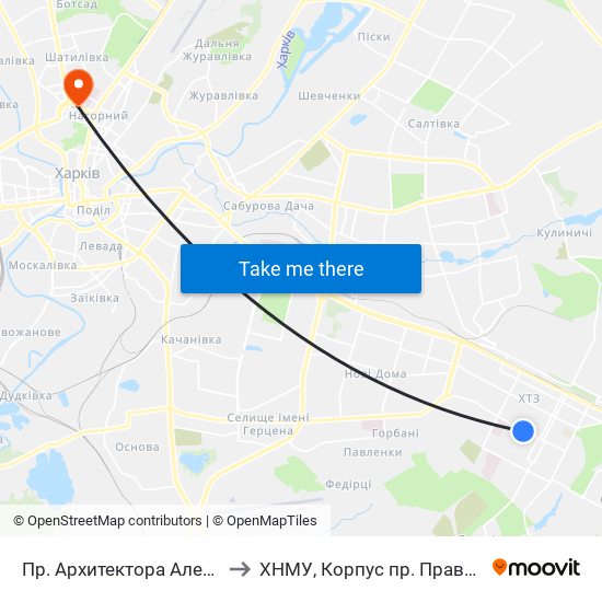 Пр. Архитектора Алешина to ХНМУ, Корпус пр. Правды 12 map