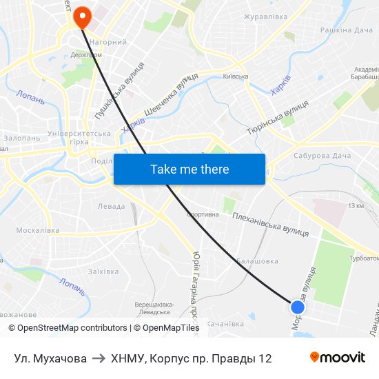 Ул. Мухачова to ХНМУ, Корпус пр. Правды 12 map