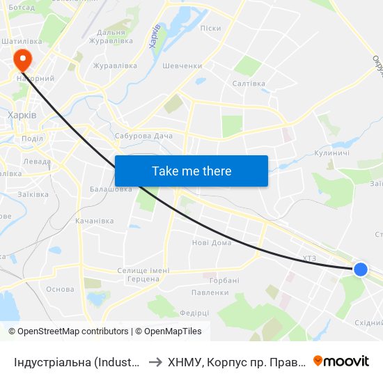 Індустріальна (Industrialna) to ХНМУ, Корпус пр. Правды 12 map