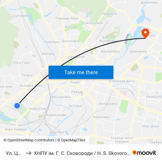 Ул. Цементная to ХНПУ ім. Г. С. Сковороди / H. S. Skovoroda Kharkiv National Pedagogical University map
