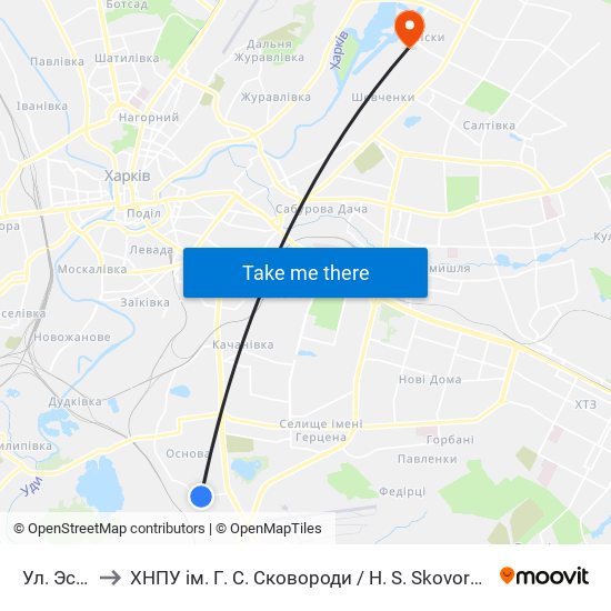 Ул. Эстакадная to ХНПУ ім. Г. С. Сковороди / H. S. Skovoroda Kharkiv National Pedagogical University map