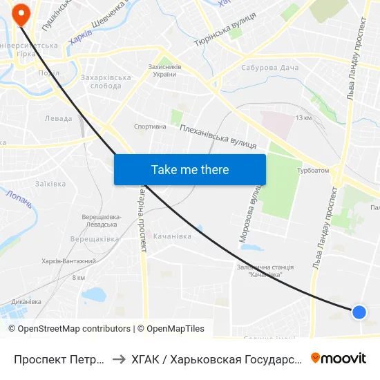 Проспект Петра Григоренка, 14 to ХГАК / Харьковская Государственная Академия Культуры map