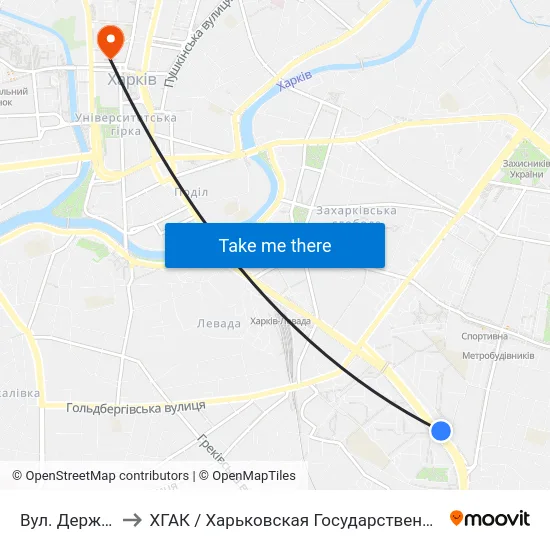 Вул. Державінська to ХГАК / Харьковская Государственная Академия Культуры map
