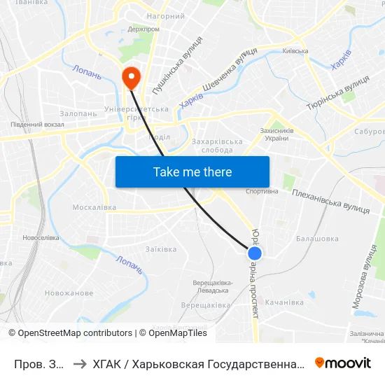 Пров. Золотий to ХГАК / Харьковская Государственная Академия Культуры map