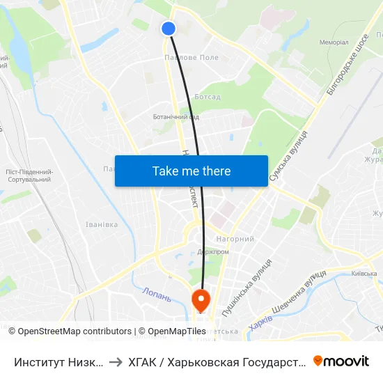 Институт Низких Температур to ХГАК / Харьковская Государственная Академия Культуры map