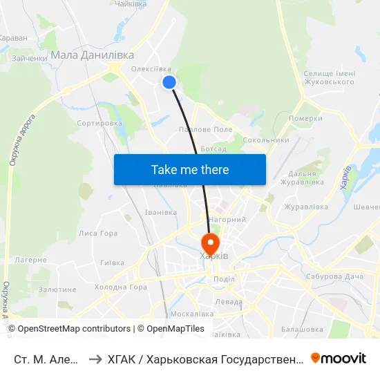 Ст. М. Алексеевская to ХГАК / Харьковская Государственная Академия Культуры map