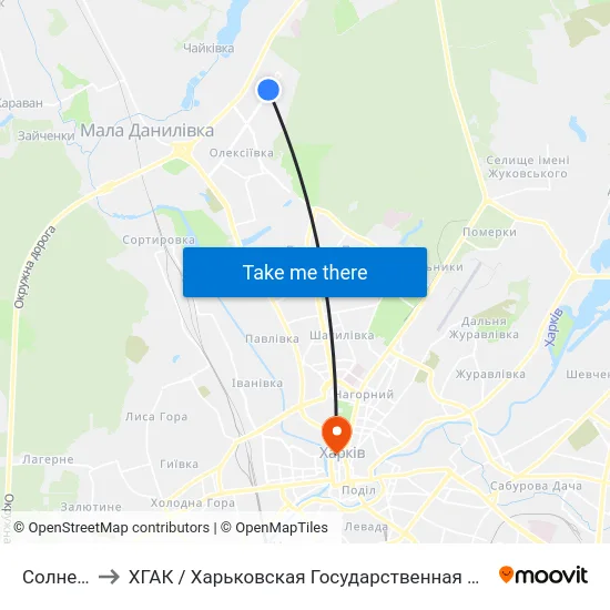 Солнечная to ХГАК / Харьковская Государственная Академия Культуры map