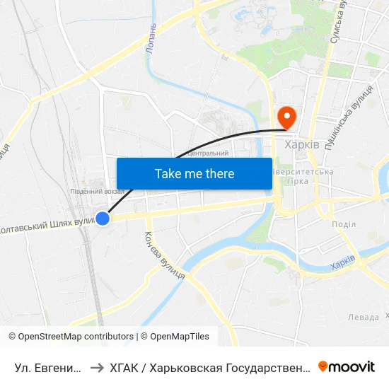 Ул. Евгения Котляра to ХГАК / Харьковская Государственная Академия Культуры map