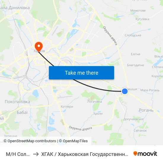 М/Н Солнечный to ХГАК / Харьковская Государственная Академия Культуры map