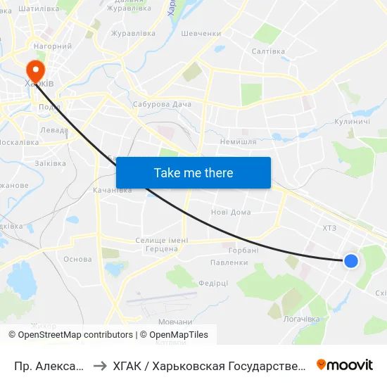 Пр. Александровский to ХГАК / Харьковская Государственная Академия Культуры map