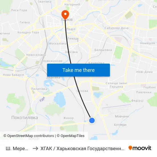 Ш. Мерефянское to ХГАК / Харьковская Государственная Академия Культуры map